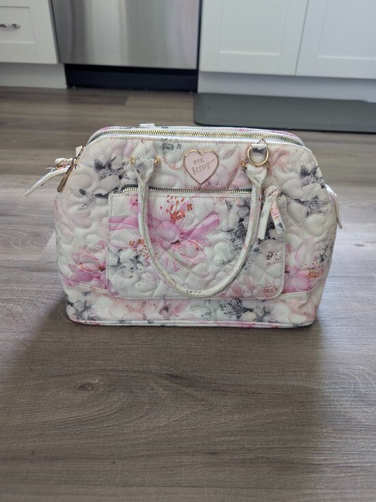 Betsey Johnson Handbags - Betsey Johnson Large Pink Quilted Floral Satchel Crossbody Bag